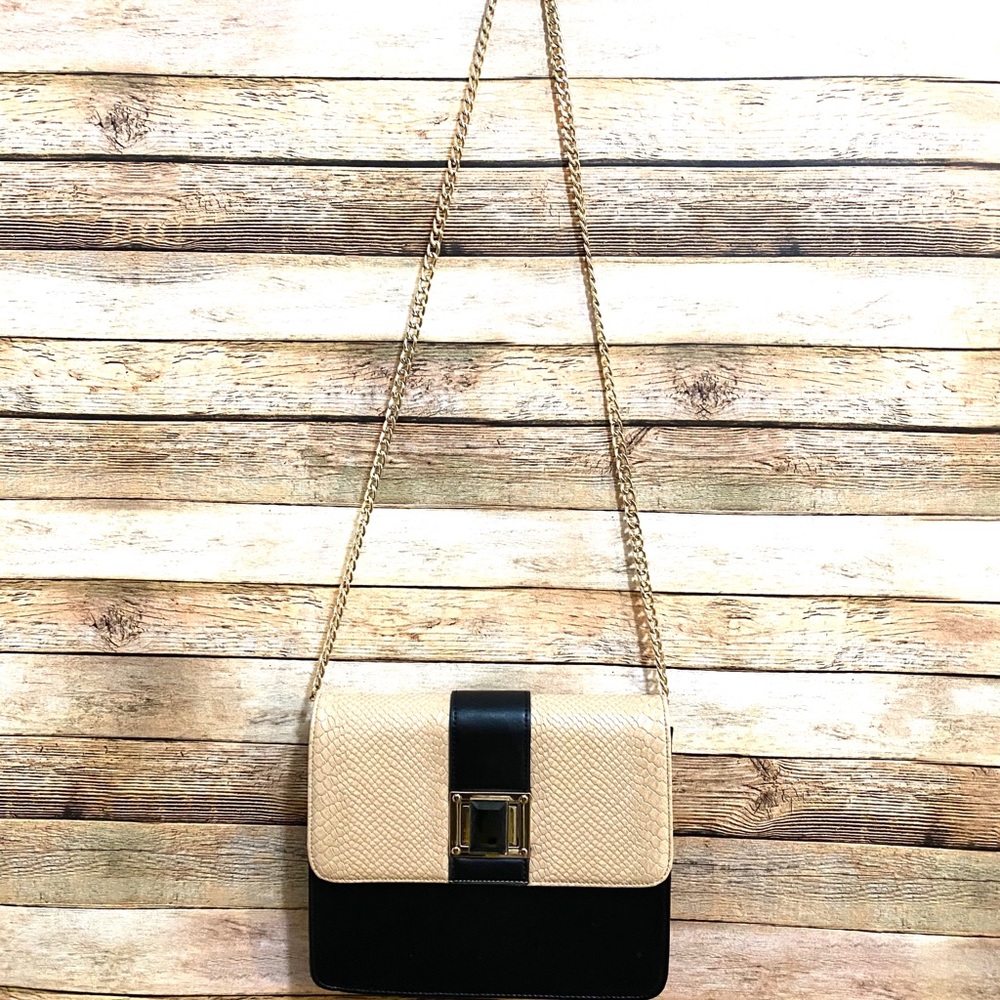 BEBE Handbag| Gold Chain Strap| Black and Cream